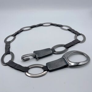Susi Roher Gunmetal stretch belt oval metal links, leather and elastic M/L